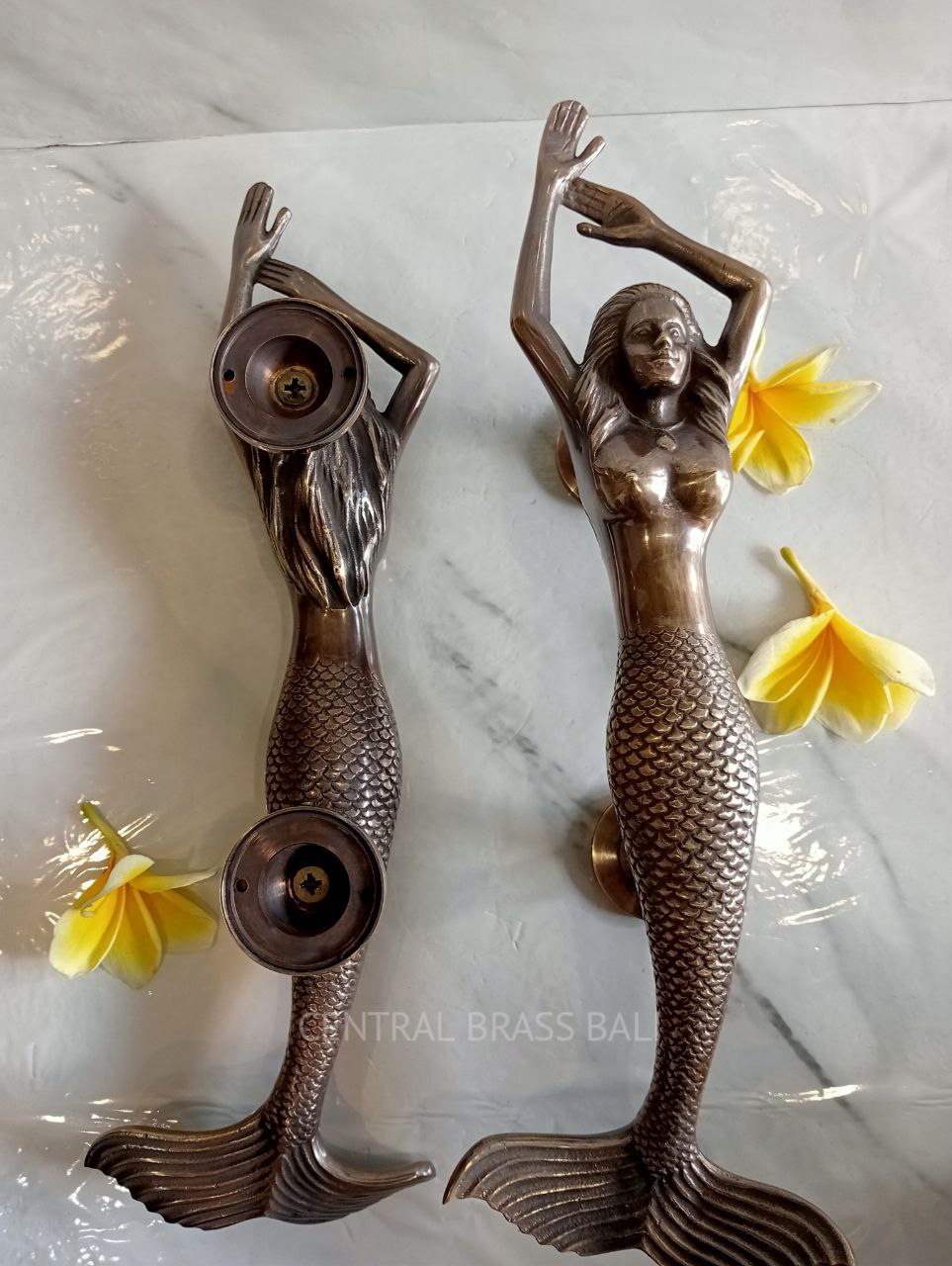 2x pcs 15.35" inches Pair Door Pull Antique MERMAID Handle, Barn Door Handle, Entry Door Handle, Brass Door Handle Pull, Door Handle Set