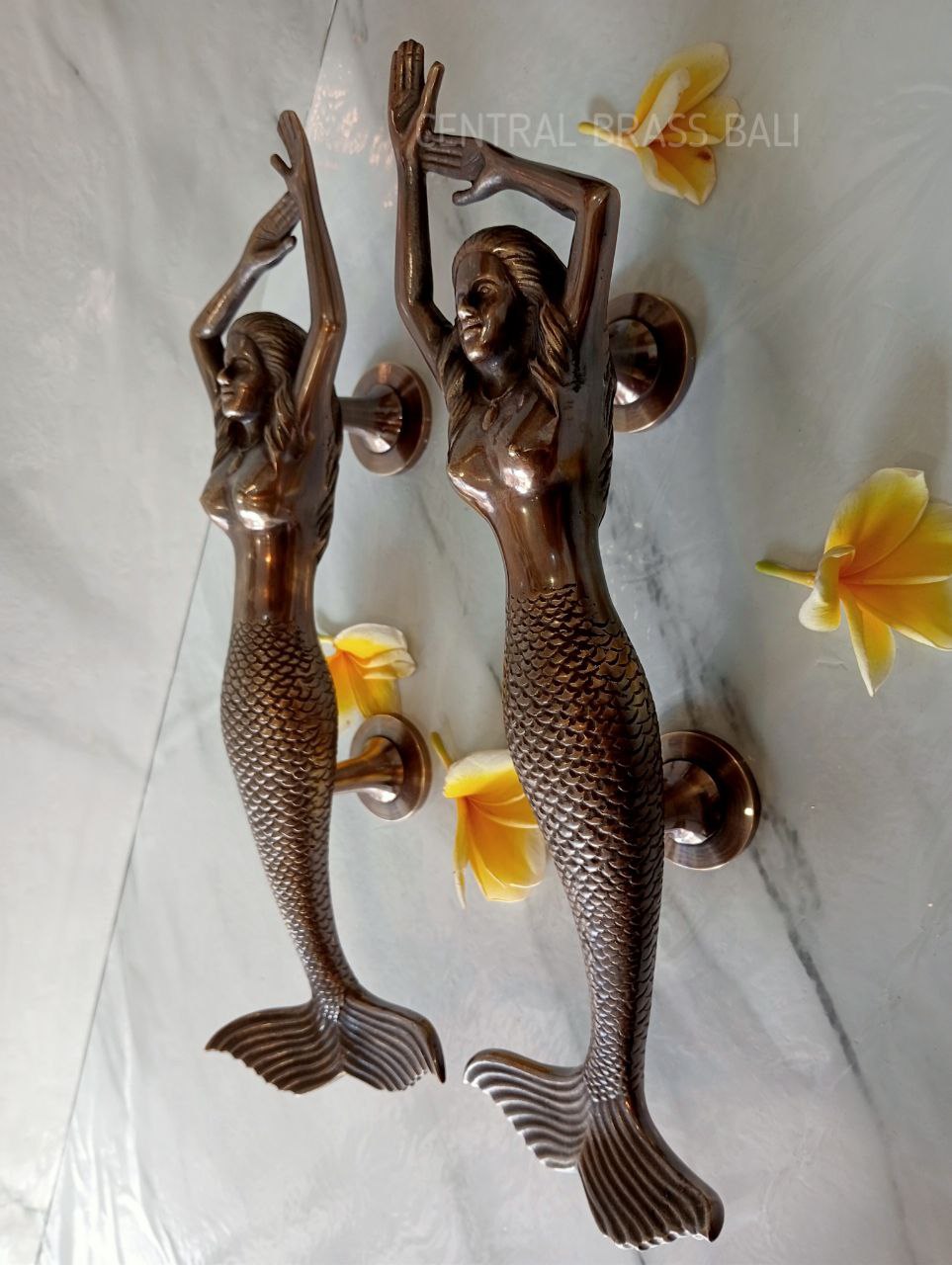 2x pcs 15.35" inches Pair Door Pull Antique MERMAID Handle, Barn Door Handle, Entry Door Handle, Brass Door Handle Pull, Door Handle Set