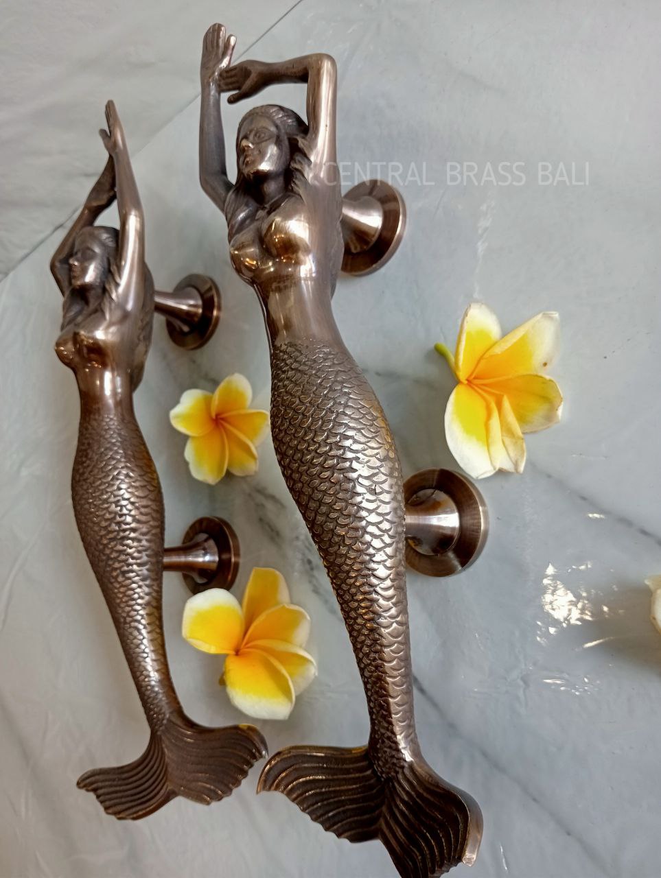 2x pcs 15.35" inches Pair Door Pull Antique MERMAID Handle, Barn Door Handle, Entry Door Handle, Brass Door Handle Pull, Door Handle Set