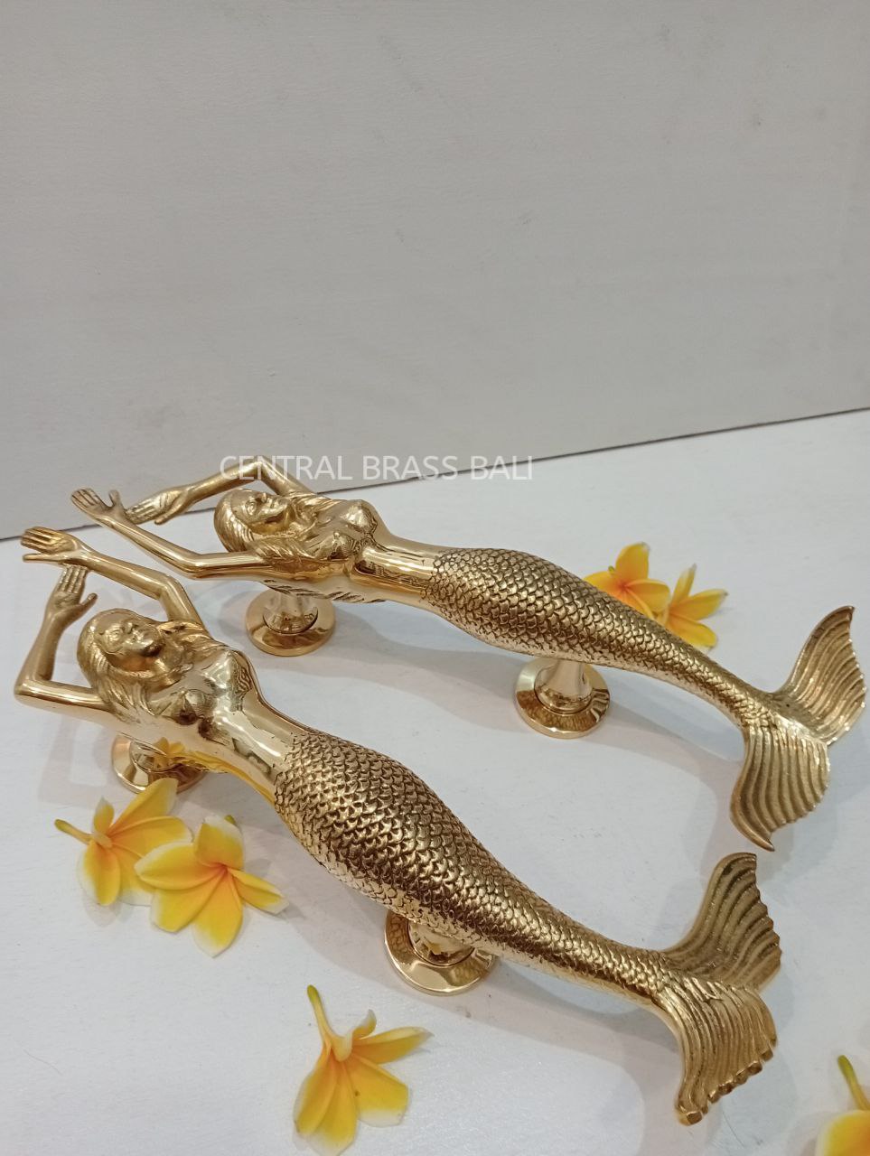 2x pcs 15.35" inches Door Pull Gold polish MERMAID Handle, Barn Door Handle, Entry Door Handle, Brass Door Handle Pull, Door Handle Set