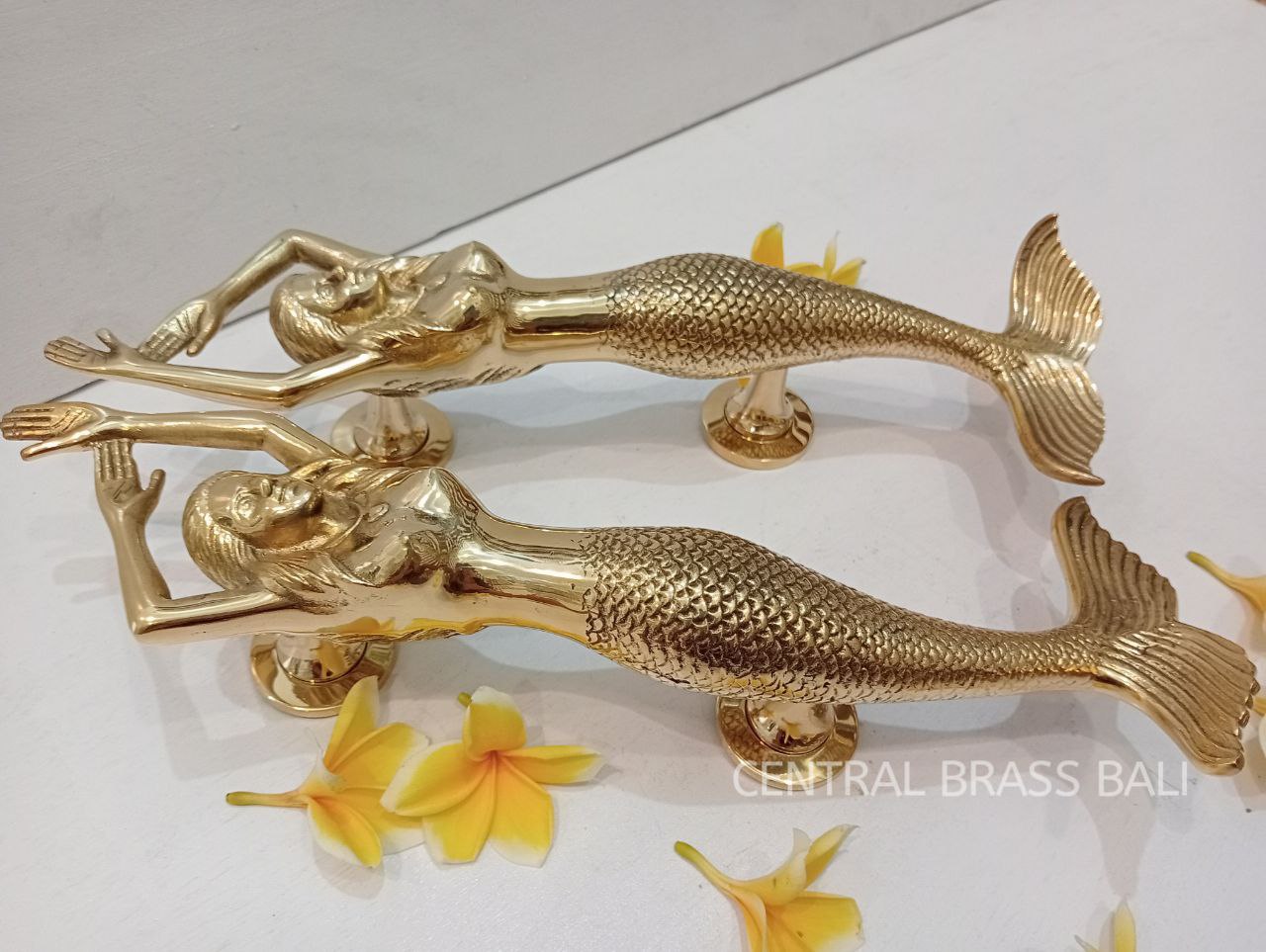 2x pcs 15.35" inches Door Pull Gold polish MERMAID Handle, Barn Door Handle, Entry Door Handle, Brass Door Handle Pull, Door Handle Set