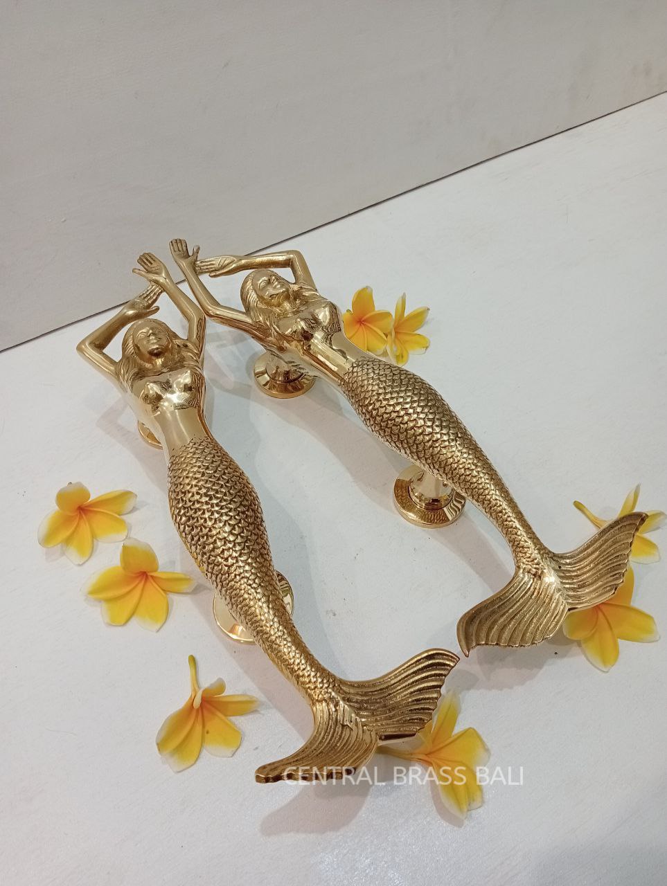 2x pcs 15.35" inches Door Pull Gold polish MERMAID Handle, Barn Door Handle, Entry Door Handle, Brass Door Handle Pull, Door Handle Set