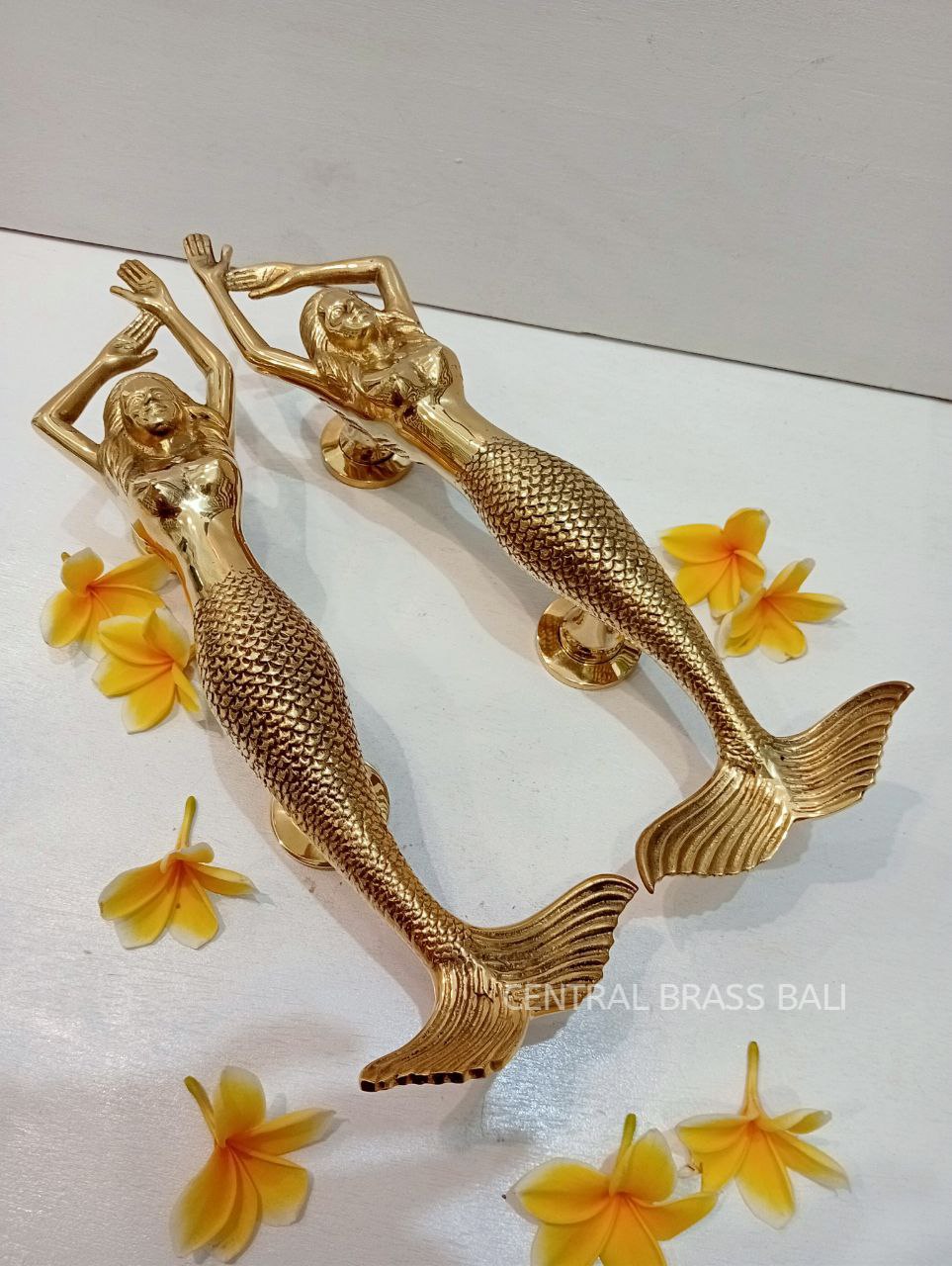 2x pcs 15.35" inches Door Pull Gold polish MERMAID Handle, Barn Door Handle, Entry Door Handle, Brass Door Handle Pull, Door Handle Set
