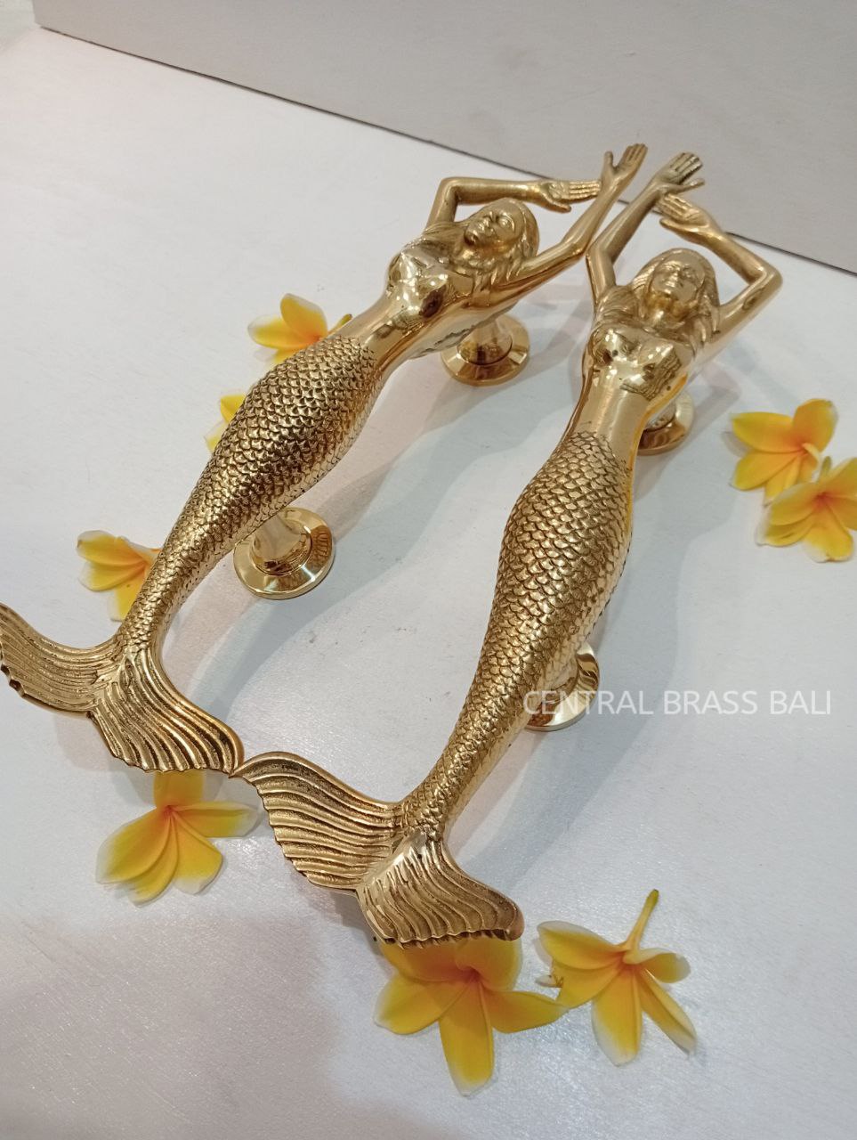 2x pcs 15.35" inches Door Pull Gold polish MERMAID Handle, Barn Door Handle, Entry Door Handle, Brass Door Handle Pull, Door Handle Set