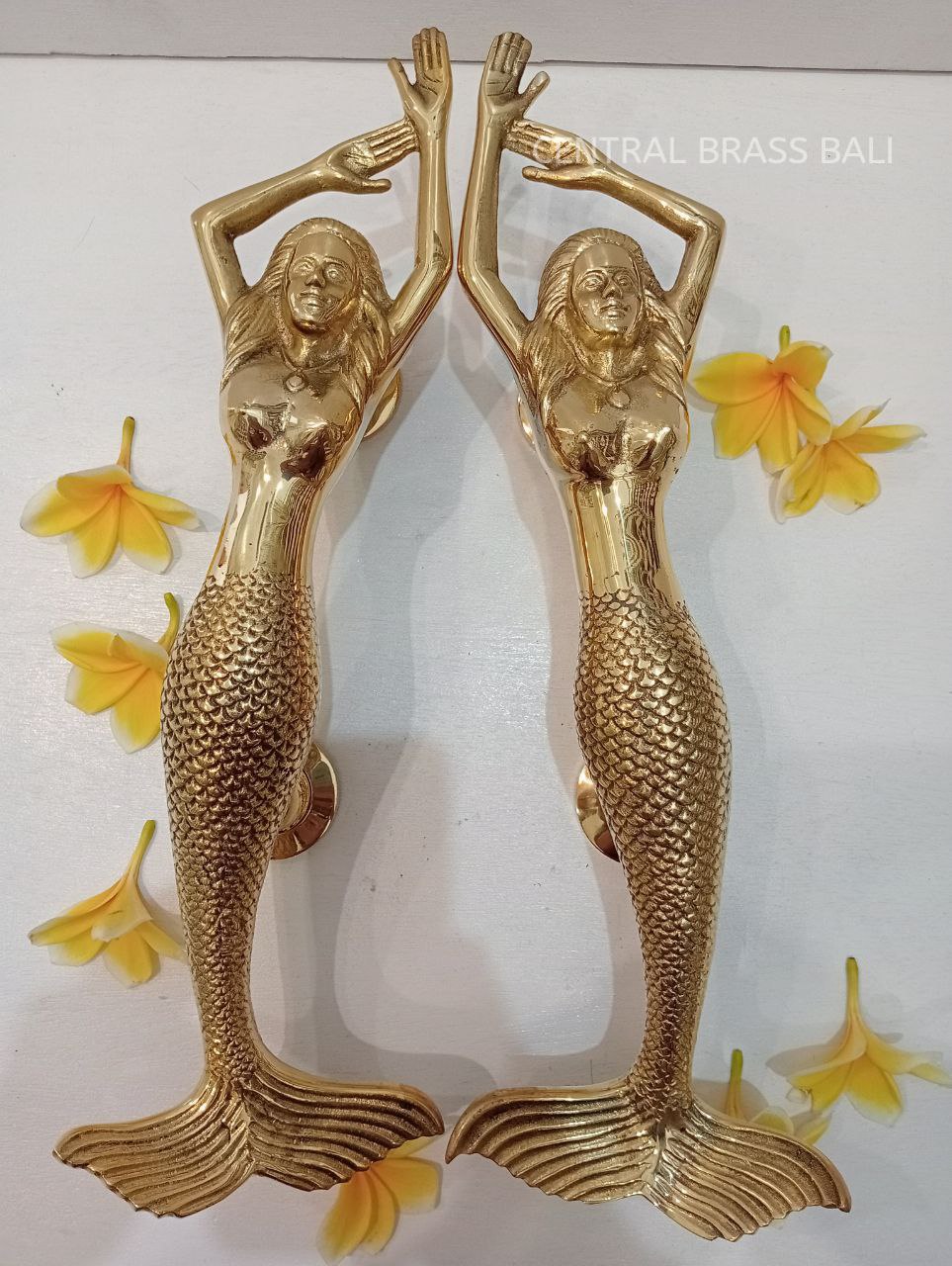 2x pcs 15.35" inches Door Pull Gold polish MERMAID Handle, Barn Door Handle, Entry Door Handle, Brass Door Handle Pull, Door Handle Set