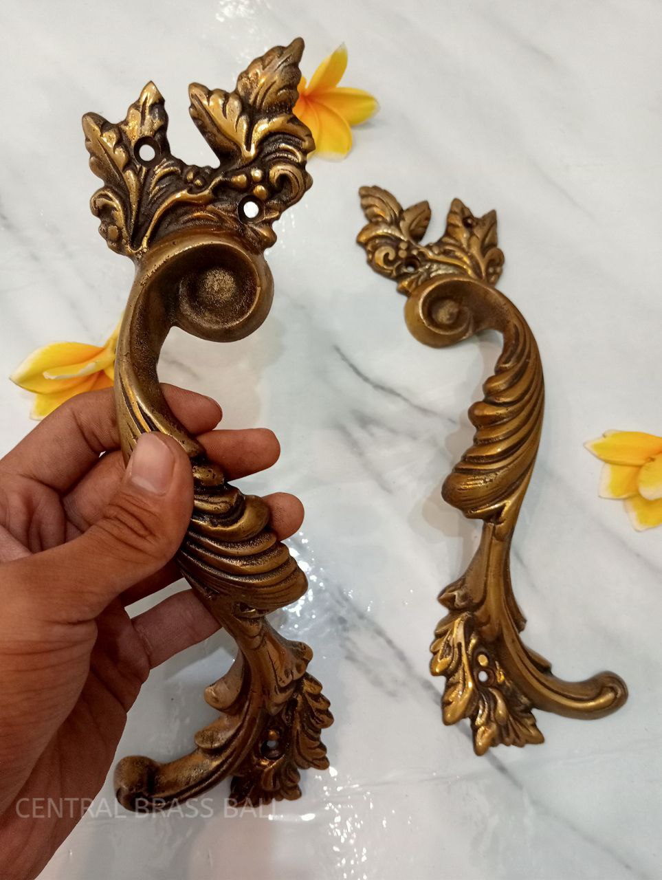 2x pcs Leaf style Classic door handle pair Gold, French door pulls, front door handle, Door handle pull, door handle set, main entry tool