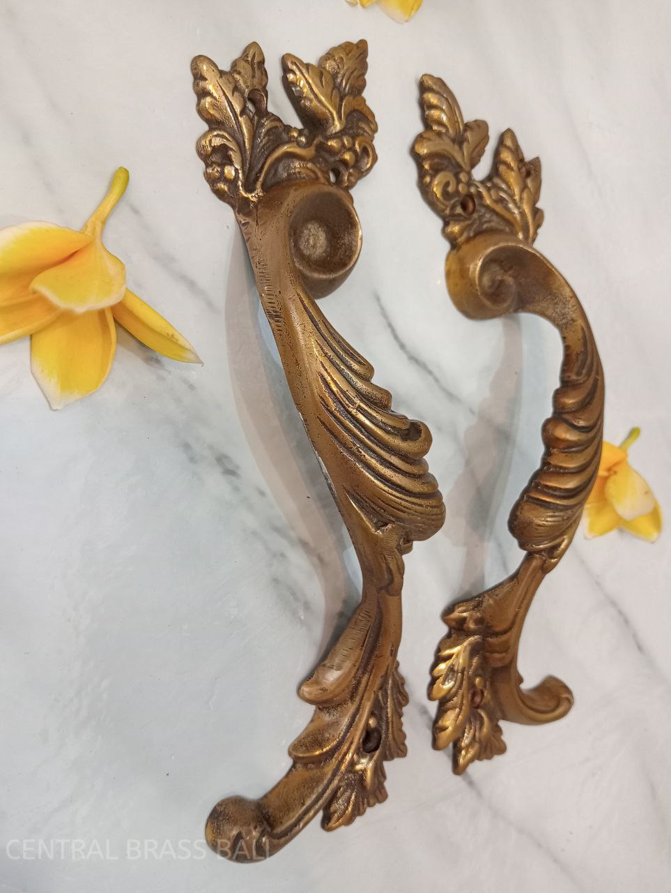 2x pcs Leaf style Classic door handle pair Gold, French door pulls, front door handle, Door handle pull, door handle set, main entry tool