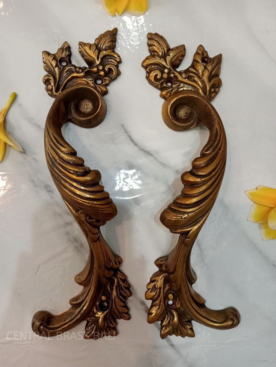 2x pcs Leaf style Classic door handle pair Gold, French door pulls, front door handle, Door handle pull, door handle set, main entry tool