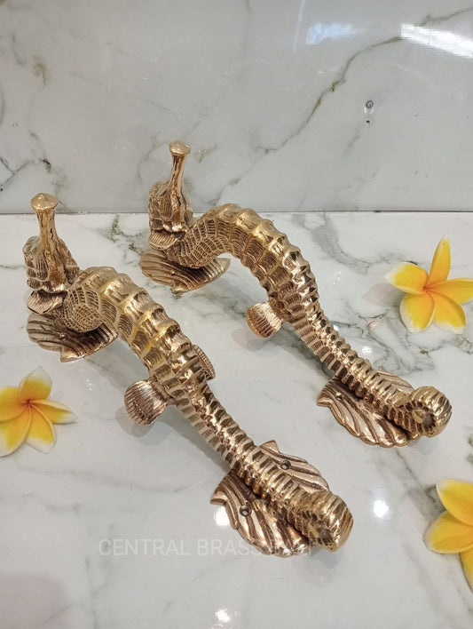 2xpcs Gold polished Seahorse Brass Door handles