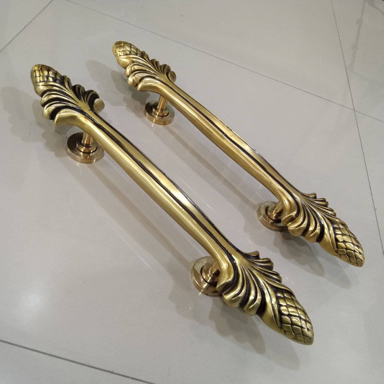 Vintage Solid Brass Sunflower Door Handles | Antique Entry Pull (Pair, 47cm)