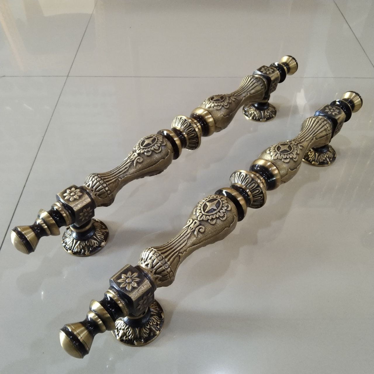 Victorian Brass Entry Door Handle Pair | Antique Style, 52cm set of 2