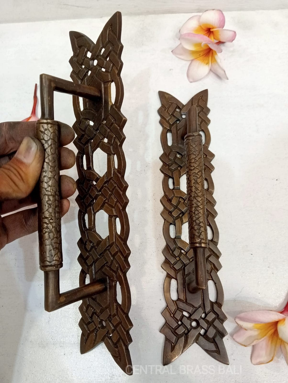 2x Solid Brass Rope Carved Door Pulls | Rustic Cabinet Handle