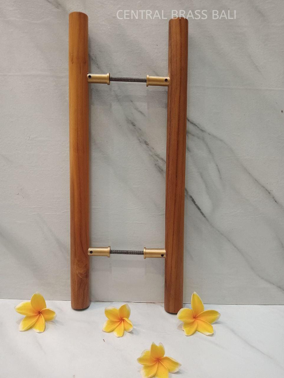 Teak Wood Door Handle, Vintage Style, 50cm (Set of 2)