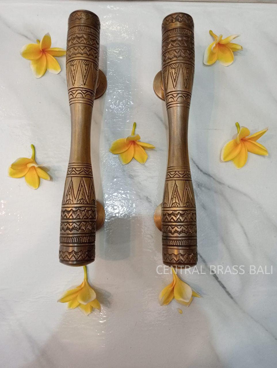 Pair Solid Brass Egypt Style Door Handles, Carved Egyptian Entry Pulls, Vintage Door Hardware, 30cm