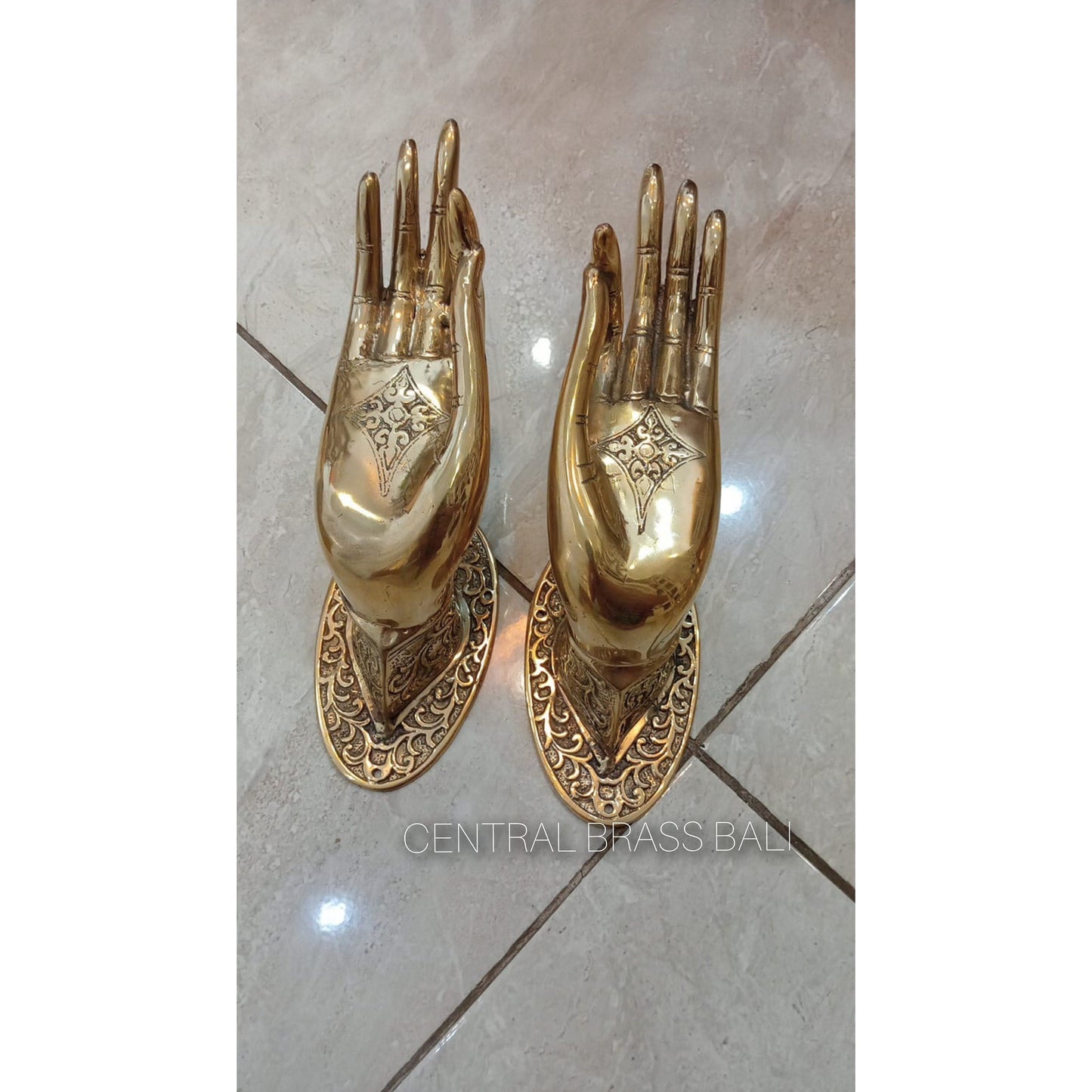 Buddha Hand Brass Door Handles Set of 2, Gyan Mudra Lotus Pull Handles, Solid Brass Spiritual Door Hardware
