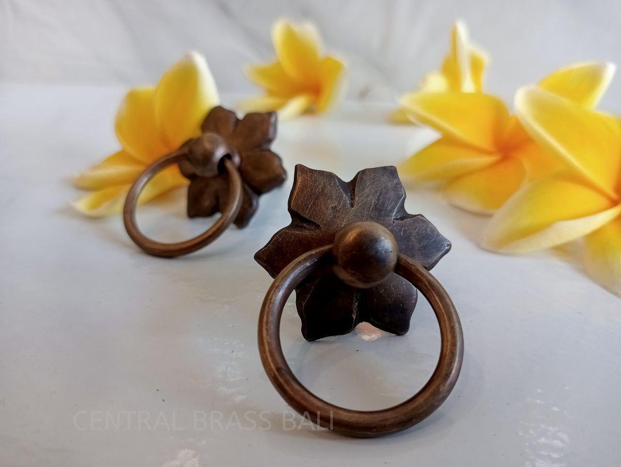 Brushed Brass Flower Ring Pulls | Cabinet & Dresser Hardware (Set of 10)
