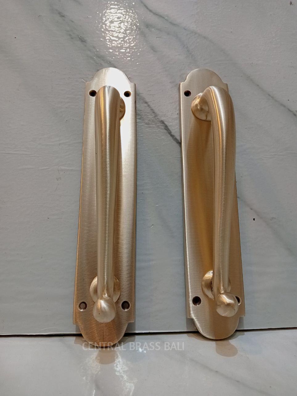 Modern Brushed Brass French Door Handle | Luxury Entry Door Pull with Backplate | Contemporary Solid Brass Front Door Hardware | Pair