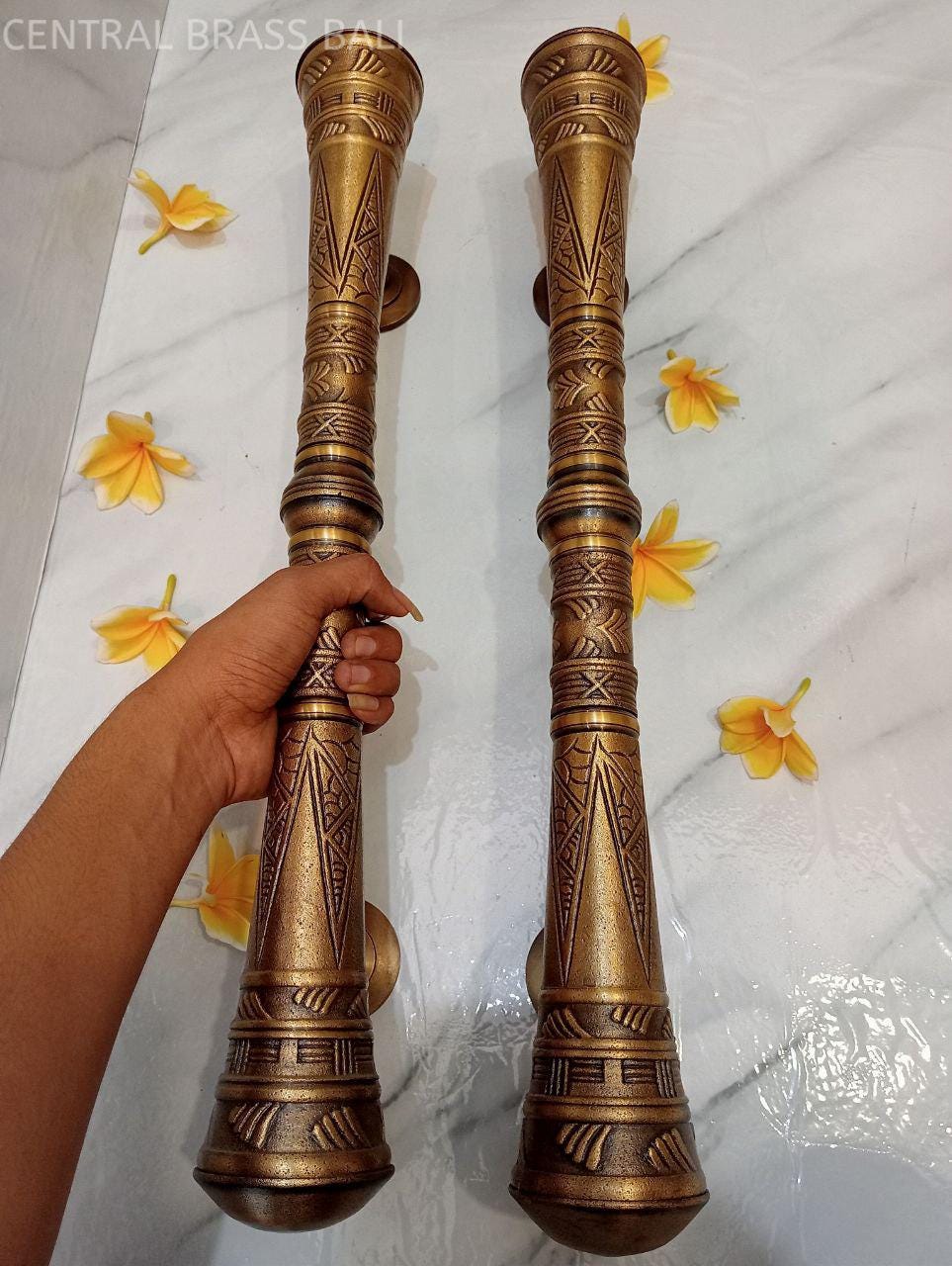 Victorian Solid Brass Door Handle Pair, 22.4" Main Entry Door Pulls