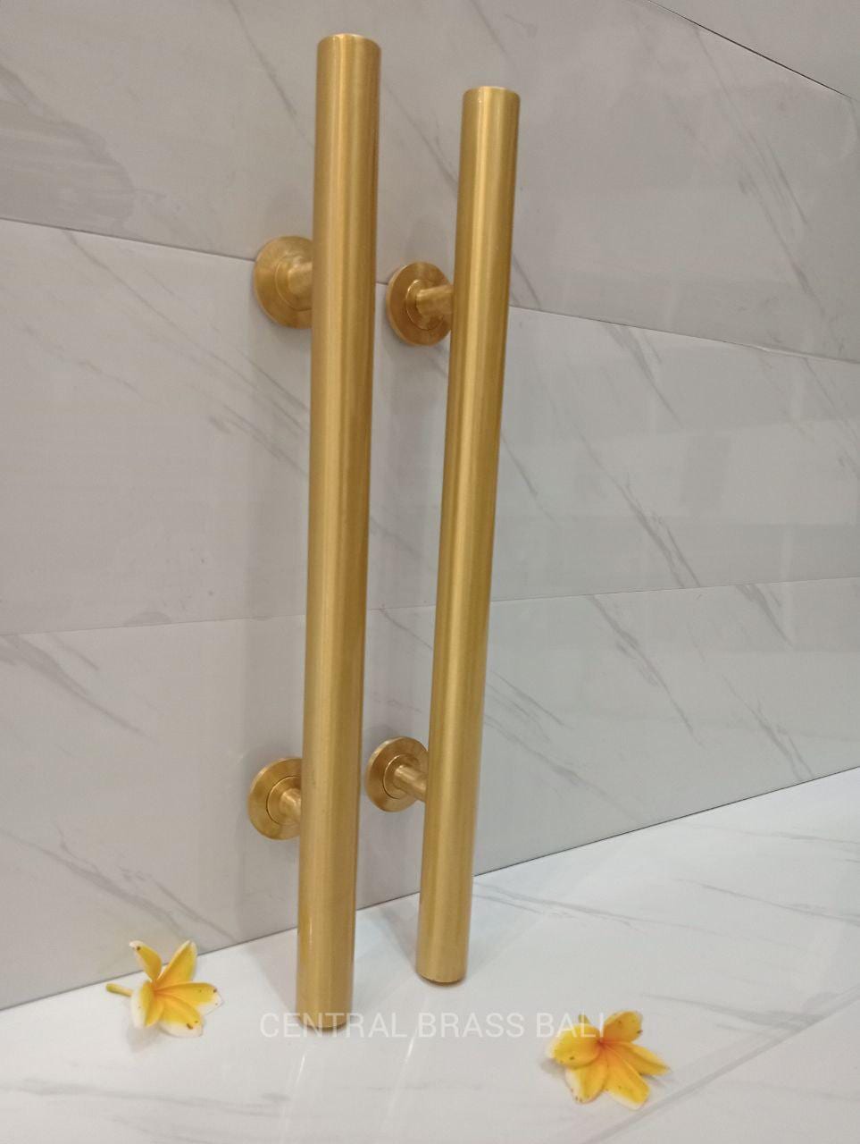 Plain Gold Brass Door Handle Pair, Gold Finish (50cm)