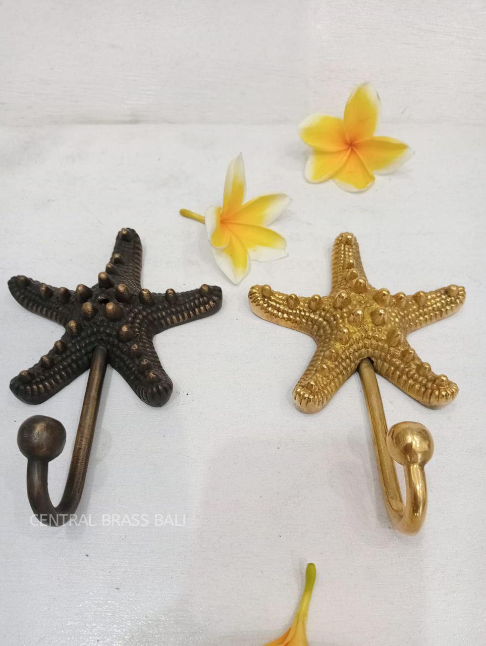 3pcs Solid Brass Starfish Wall Hook – Coastal Bathroom Towel Hook, Nautical Robe Hanger, Beach House Decor, Decorative Brass Wall Hook
