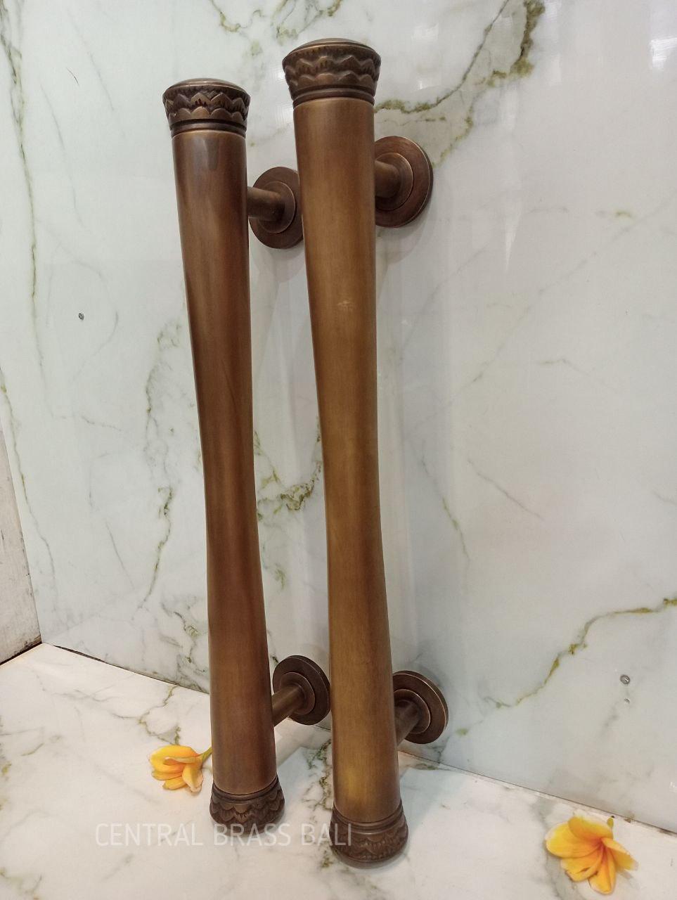 Vintage Solid Brass Carved Door Handle Set (50cm)