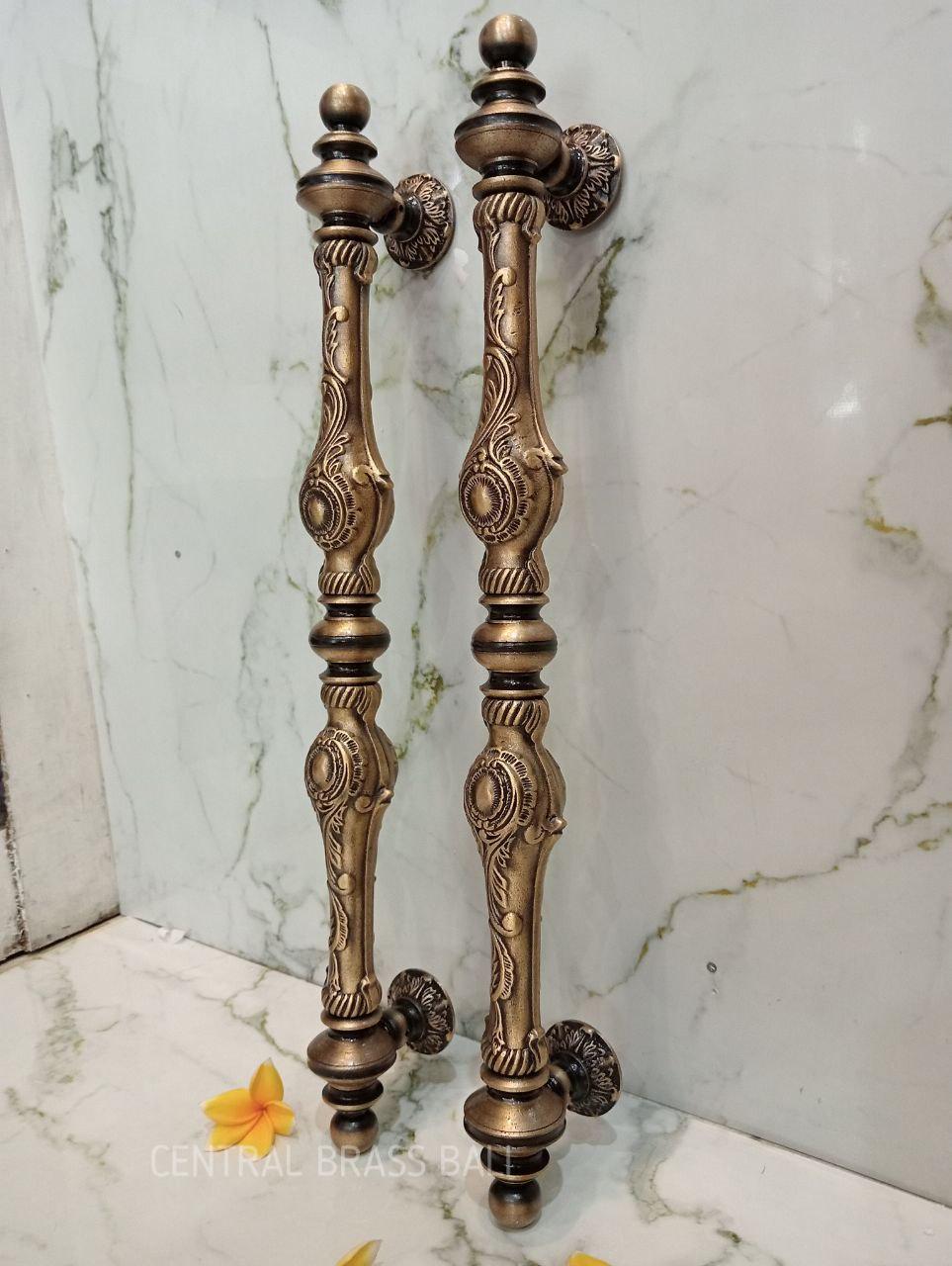 2pcs Solid Brass Ornate Door Handle – Classic European Style Entry Pull 67cm