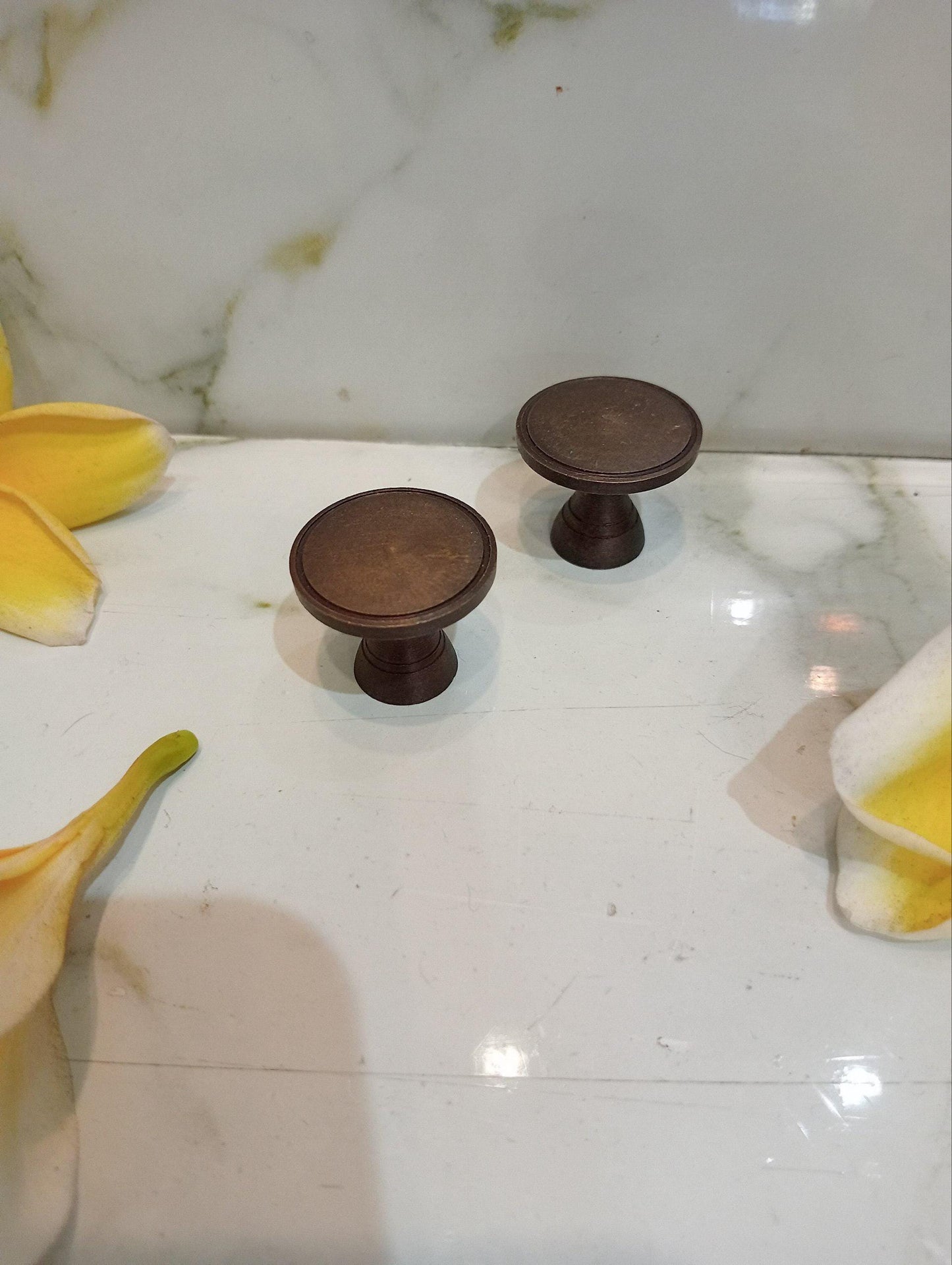 set of 10 Vintage Solid Brass Round Knobs | Antique Cabinet Hardware (No. 7)