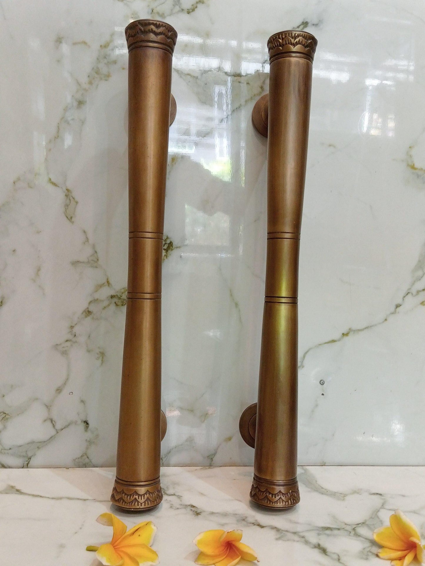 2pcs Solid Brass Door Pull Handle – Antique Finish with Engraved Ends (50cm)