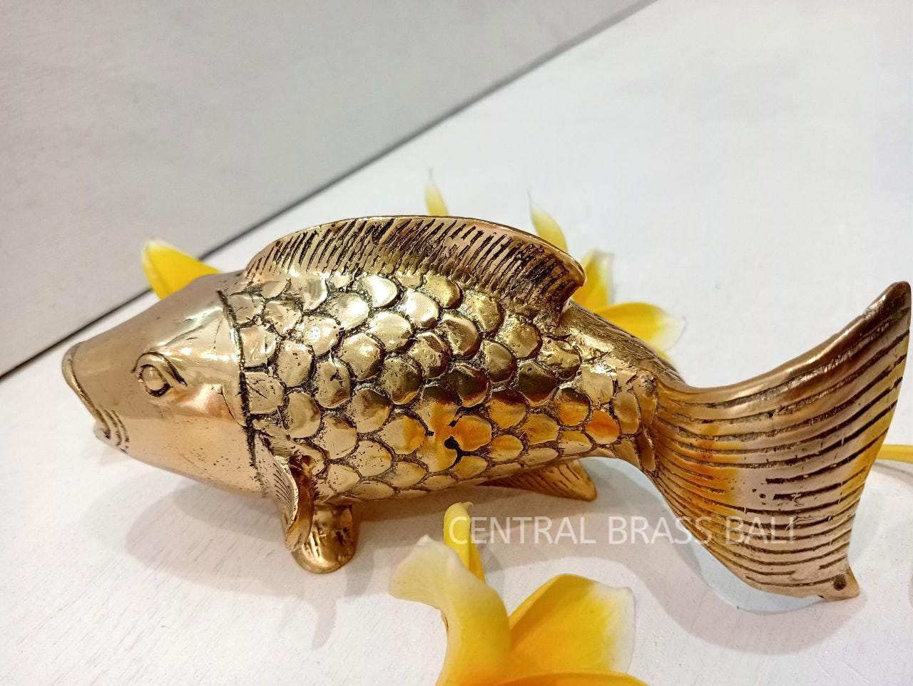 2xpcs Rustic Brass Koi Fish Statue | Exotic nautical Sculpture