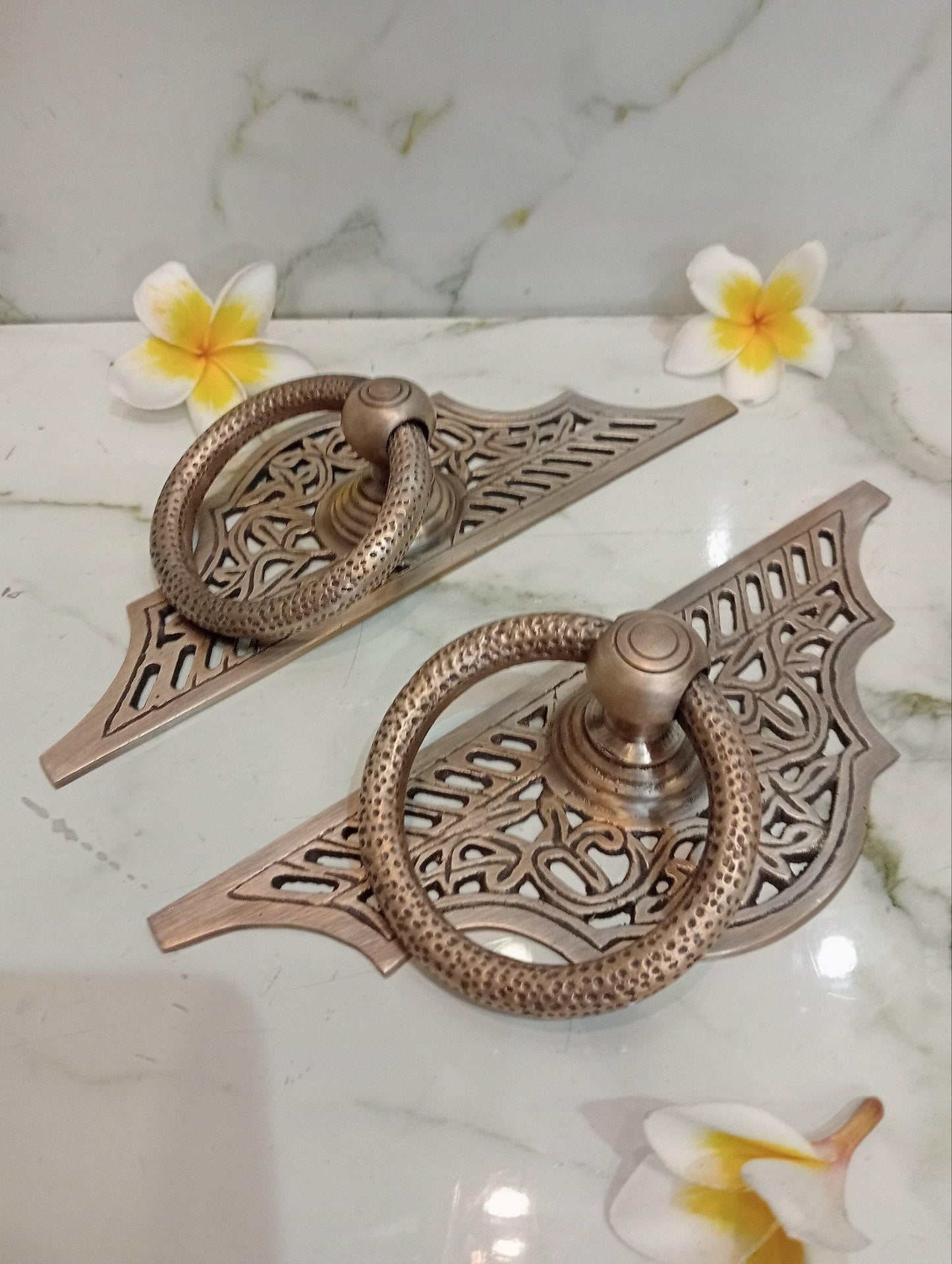 Set of 2pcs Vintage Brass Pull Ring Handles | Balinese Furniture Hardware