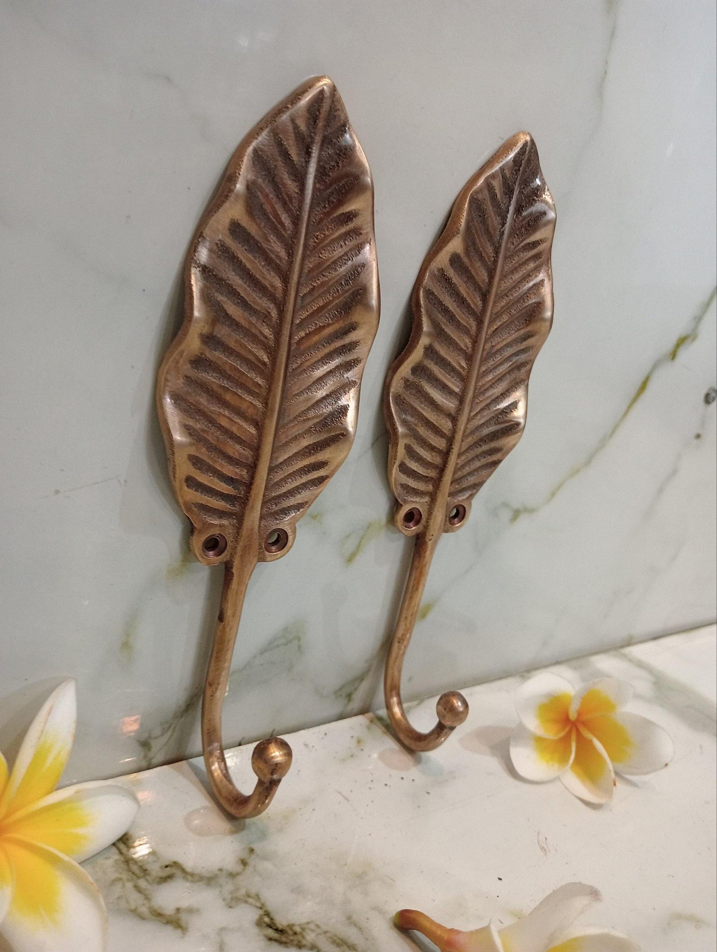 3pcs Solid Brass Banana Leaf Wall Hook | Gold Towel Hanger Fixture