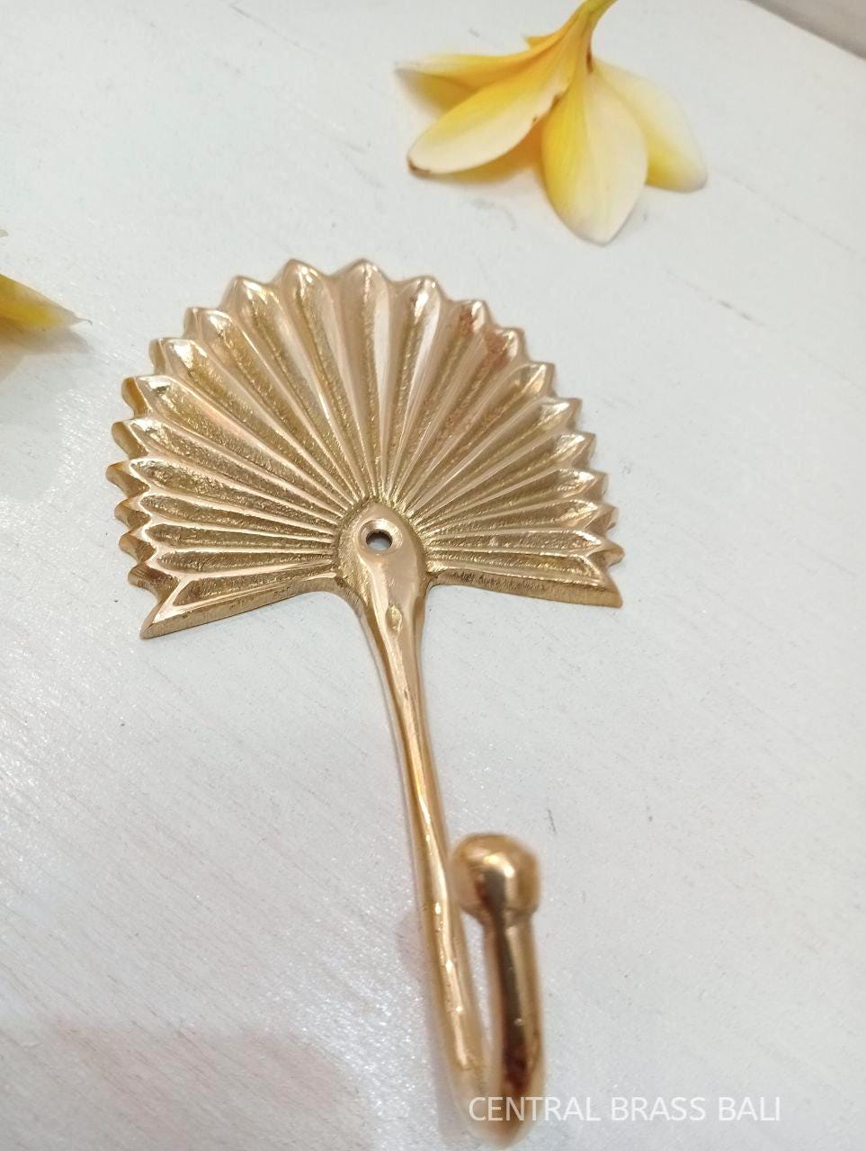 4pcs Solid Brass Palm Fan Wall Hook | Tropical Bathroom Towel Hook | Gold Coat Hook | Entryway Storage Organizer | Luxury Decor