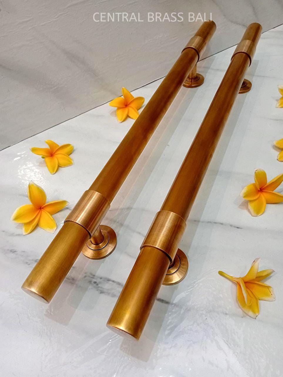 Pair of Solid Brass Door Handles | Modern Gold Entry Pulls | Minimalist Front Door Hardware for Double Doors 60cm
