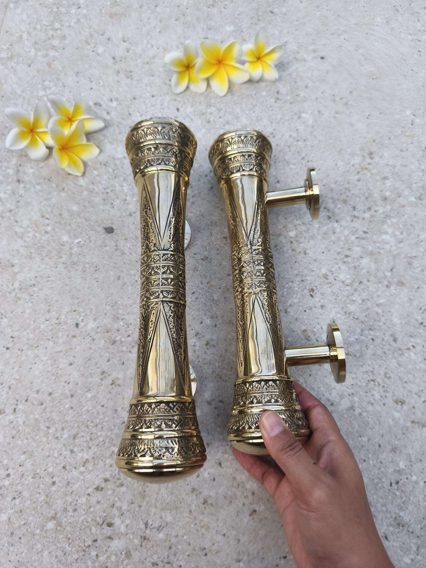 Pair of Polished Brass Vintorian Door Handles Ornate, Gold Entry Door Pulls, Luxury Front Door Hardware, Main Entry Handle 30cm