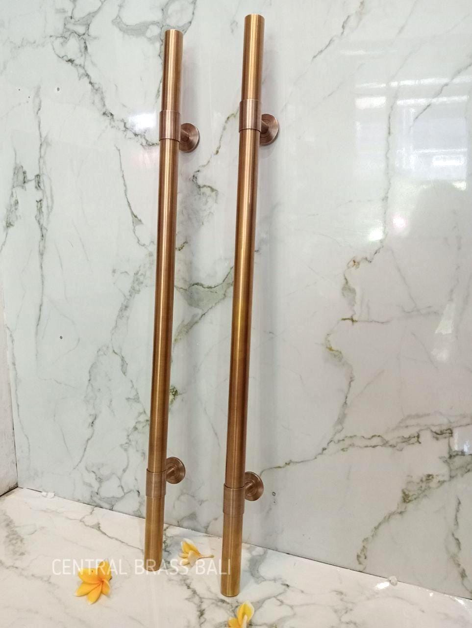 90cm Set of 2 Solid Brass Long Door Pull Handles | Modern Minimalist Entry Door Handles | Antique Brass Front Door Pull