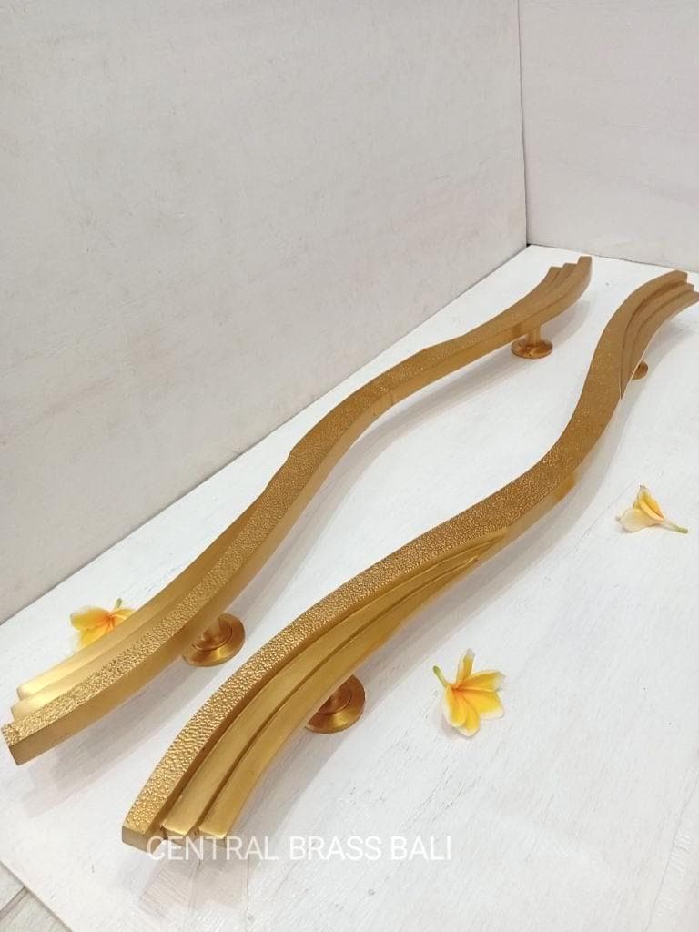 Large Brass Wavy Door Handle Set, Gold Finish, 39.37"
