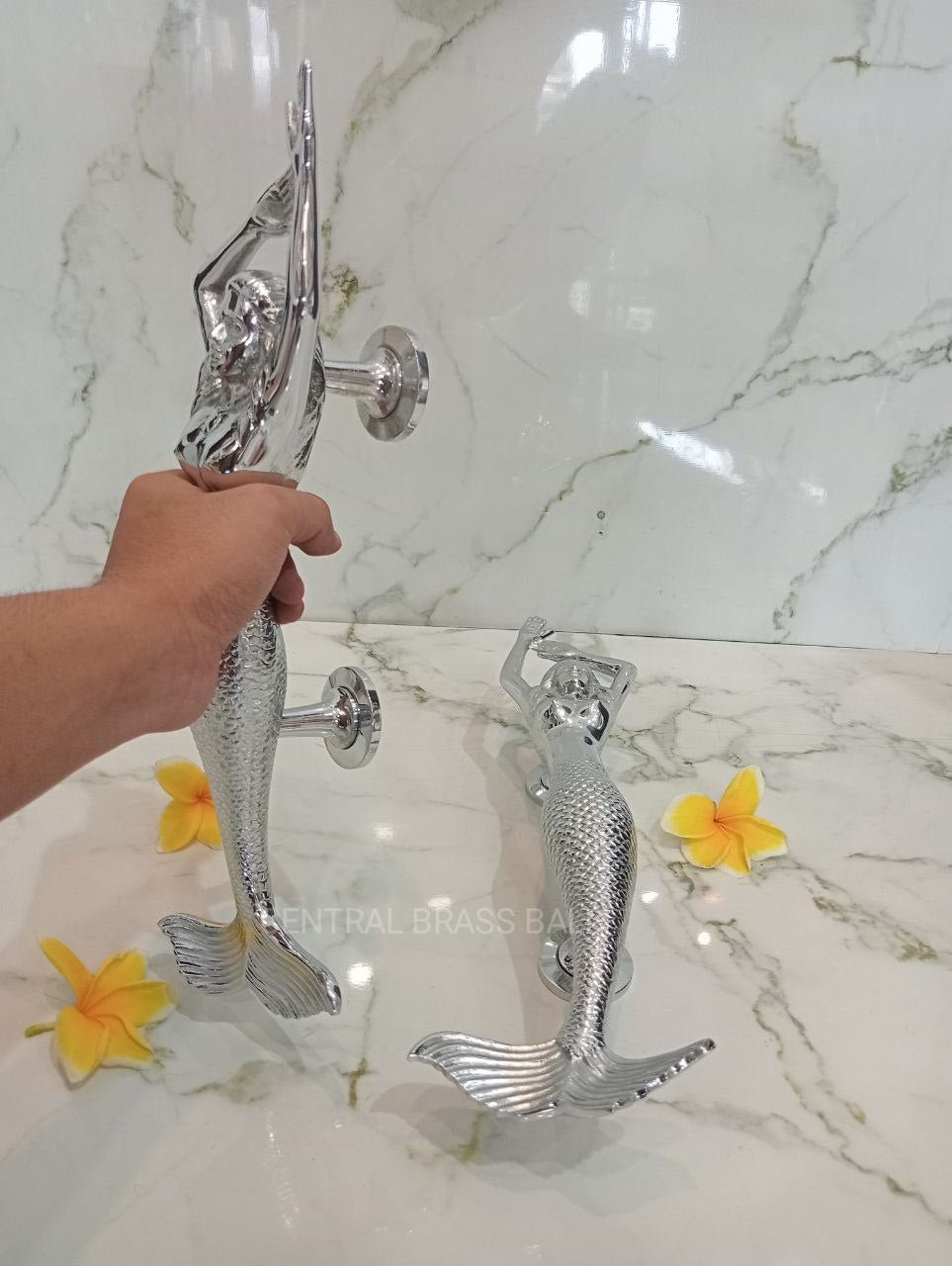 Silver Mermaid Brass Handle