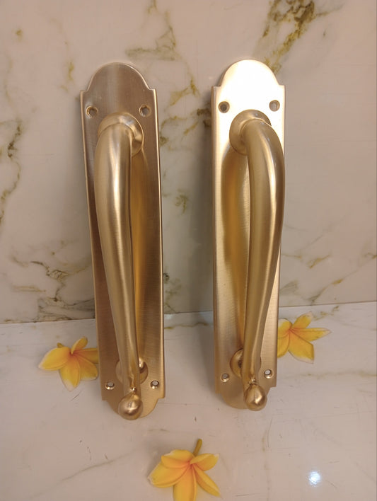 Modern brass Brushed Brass French Door Handle | Luxury Entry Door Pull with Backplate | Contemporary Solid Brass Front Door Hardware | Pair