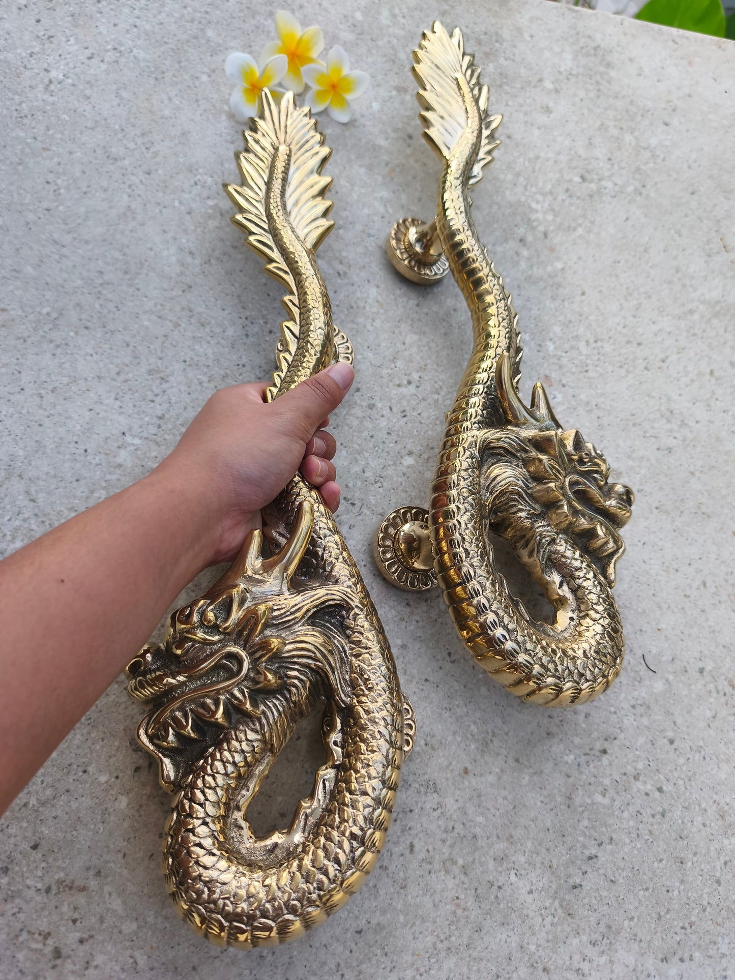 2pcs Fantasy Dragon Brass Door Handles , Gold Polished Dragon Door Pulls, Gothic Entry Door Hardware, Handmade Front Door Handles