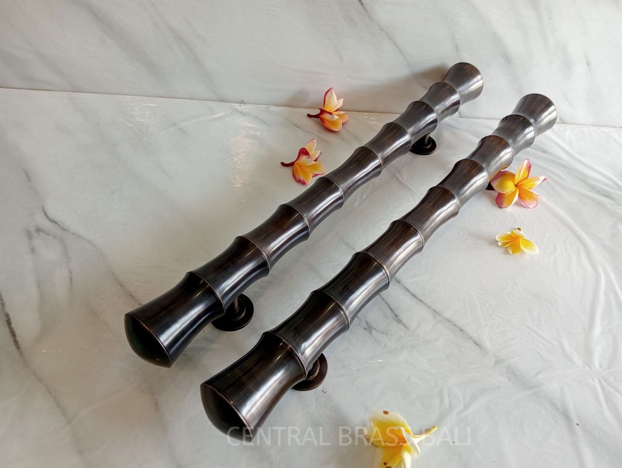 2x 60 cm Brass Bamboo Handle, Front Gate Door Handle Pulls | Entry Front Door Brass Handle Pulls, GLASSDOOR door handle, Bamboo-style handle
