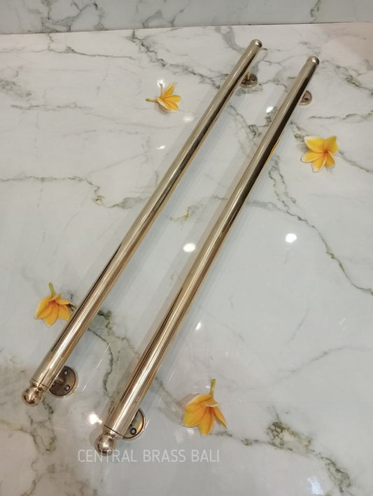 2pcs Polished Brass 70cm, solid plain end round door handle Brass