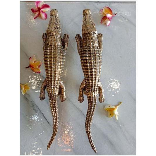 2X Pcs 17.71" Big CROCODILE Handle door handle pair Gold, Brass Giant Crocodile Door Handle, Aligator Door Handle, Huge Aligator Door Handle