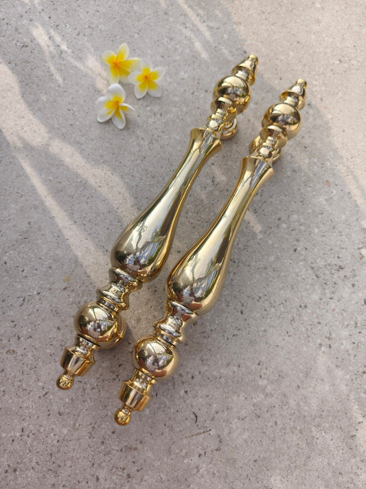 2x pc 43 cm Polished Brass Door Handles Pair, Victorian Inspired Ornate Door Pulls, Classic European Entry Door Hardware, Luxury Gold Finish