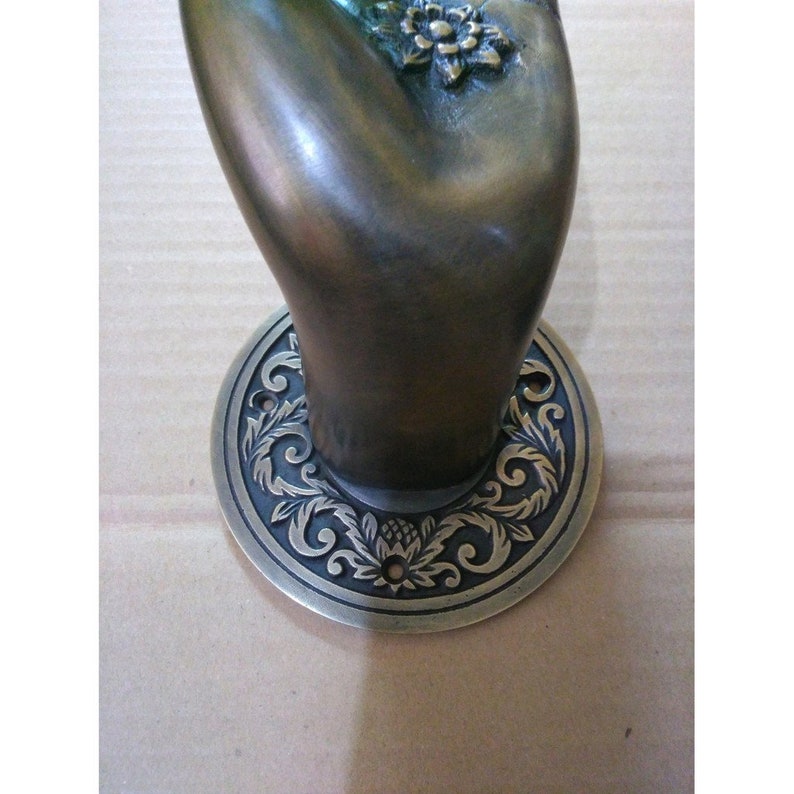 2 Rare Large Beautiful Buddha Gyan Mudra Hand shape hold small ball Handles Aged Brass Patin
