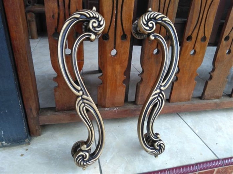2x pcs 17.71" inches Set Vintage S Brass Door Handle - Brass Dool Pull - Big Door Pull