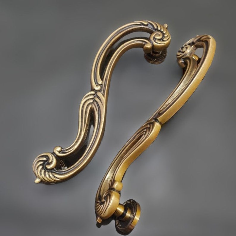 2x pcs 17.71" inches Set Vintage S Brass Door Handle - Brass Dool Pull - Big Door Pull