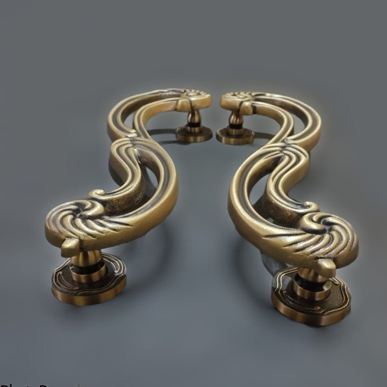 2x pcs 17.71" inches Set Vintage S Brass Door Handle - Brass Dool Pull - Big Door Pull