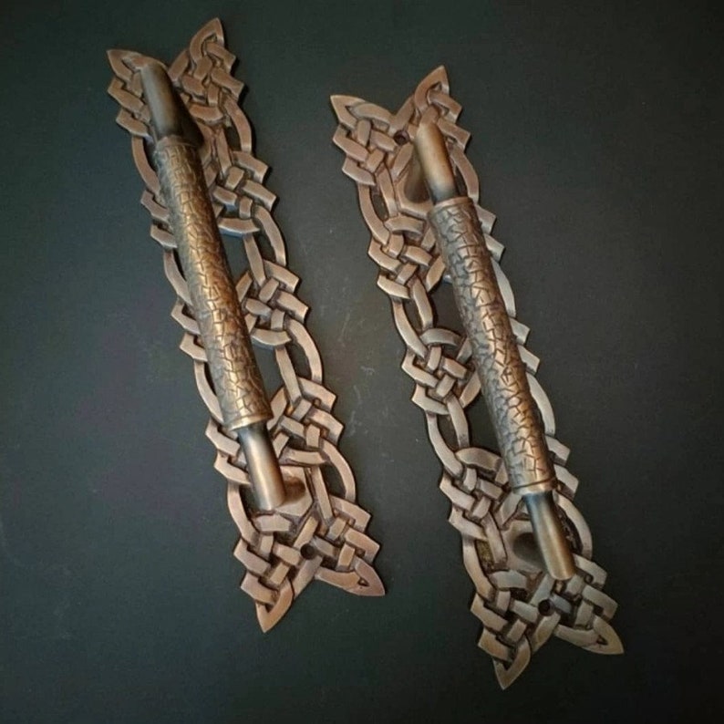 2x pcs Solid Brass Rope Carved Door Pull Handle | Cabinet Drawer Dresser Handle Pulls, main entry door handle, barn door handle, door handle
