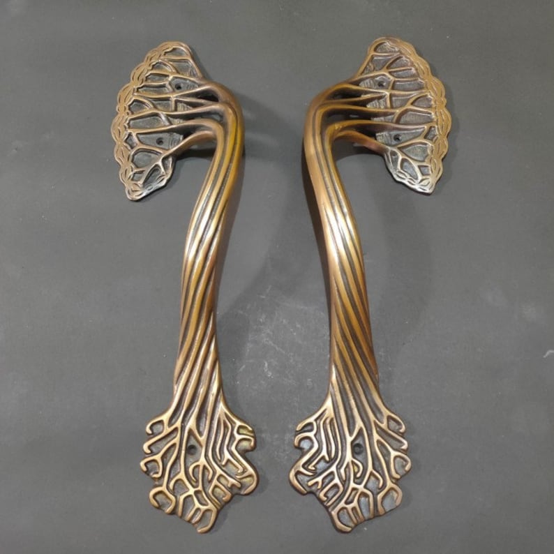 16" inch Lot of 2 pieces Hand Cast Tree of life shape Door Handle Pull Brass Old Style 41 cm| main entry handle | Vintage brass door pull