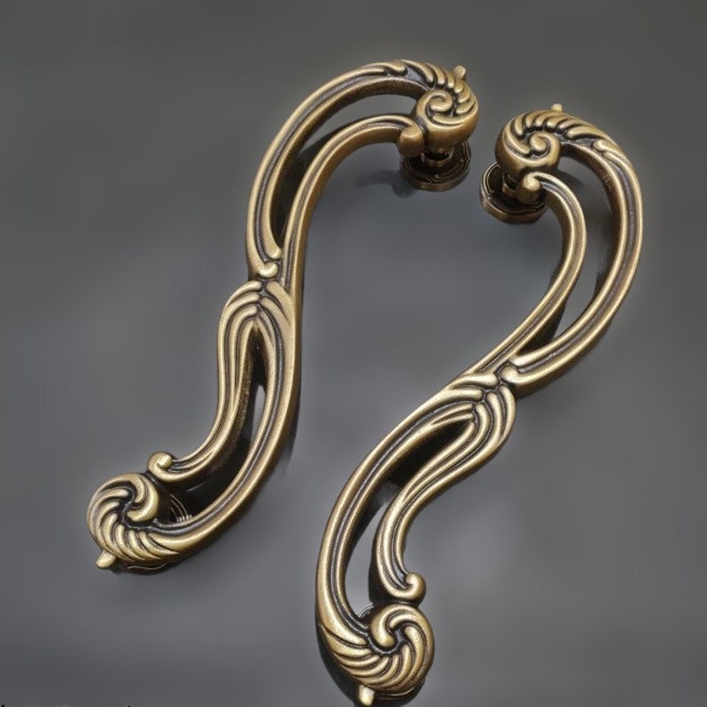 2x pcs 17.71" inches Set Vintage S Brass Door Handle - Brass Dool Pull - Big Door Pull